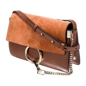 CHLOE Faye Small Leather Suede Crossbody Shoulder Bag Tobacco Brown